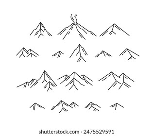 Mountain set. Separate elements kit of the map. Editable outline. Vector line illustration sketch.