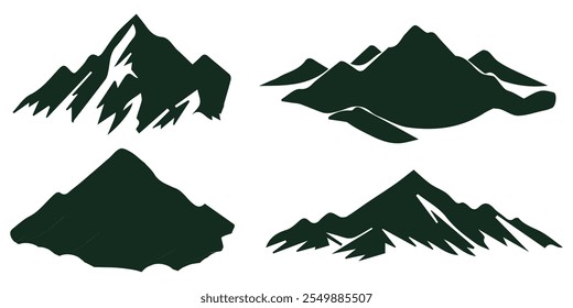  silhuetas de conjunto de montanhas fundo branco Vetor, Um conjunto de montanhas silhueta vetor arte ilustração isolada em um fundo branco, Montanhas silhuetas no fundo branco. Conjunto de vetores
