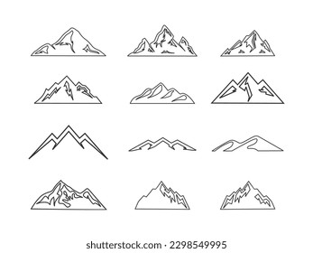Mountain set vector icon, mountain line art icon set isolated on white background