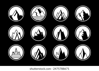 mountain set vector shapes and elements silhouette icon of mountain peaks and hiking 