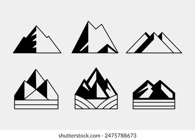 conjunto de montaña Formas de Vector y Elementos silueta icono de picos y senderismo 