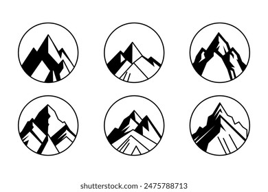 mountain set vector shapes and elements silhouette icon of mountain peaks and hiking 