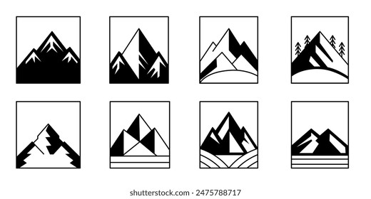 mountain set vector shapes and elements silhouette icon of mountain peaks and hiking 