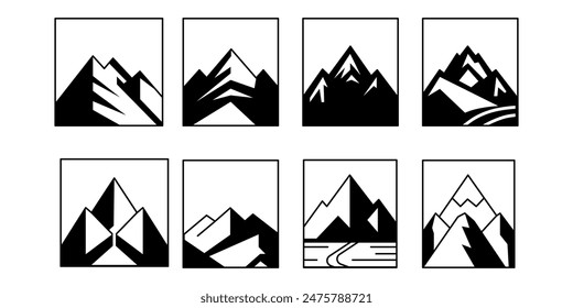 mountain set vector shapes and elements silhouette icon of mountain peaks and hiking 