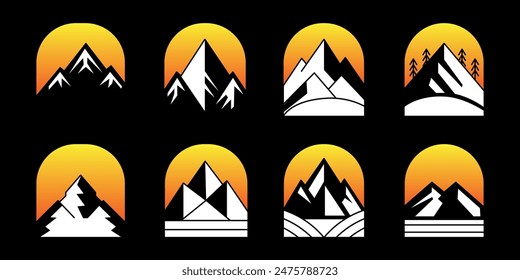 mountain set vector shapes and elements silhouette icon of mountain peaks and hiking 