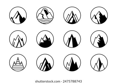 mountain set vector shapes and elements silhouette icon of mountain peaks and hiking 