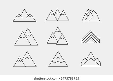 mountain set vector shapes and elements silhouette icon of mountain peaks and hiking 