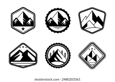 mountain set vector shapes and elements silhouette icon of mountain peaks and hiking 