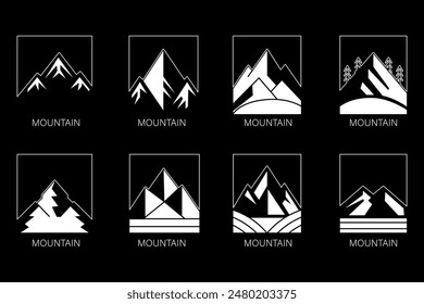 mountain set vector shapes and elements silhouette icon of mountain peaks and hiking 