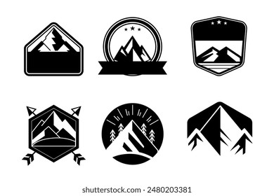 mountain set vector shapes and elements silhouette icon of mountain peaks and hiking 