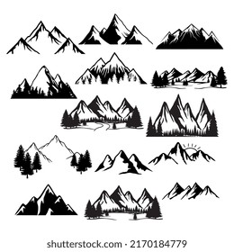 mountain set,Set of mountains silhouettes,Mountain shapes vector icon set,Vector illustration