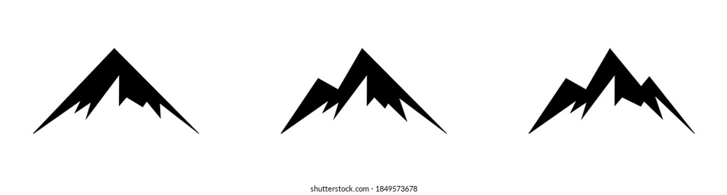 Mountain shape collction. Mountain icon set. Mountain vector logo, sign, symbol. Nature landscape. Adventure tourism. Design element. Vector image. Vector sign. Tourism concept. EPS 10