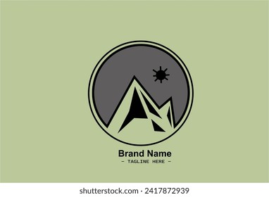 Gebirgsform Logo-Design mit schwarzer Sonne