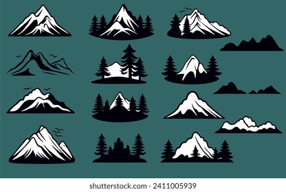 Mountain Shape for Logo, mountain silhouettes, set of blue rocky mountain silhouettes,  isolated on white background.Vector illustration