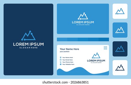 logotipo en forma de montaña con tecnología y modelos de inversión. iconos para el lujo empresarial, las finanzas, la inversión, elegante, simple. Vectores premium.