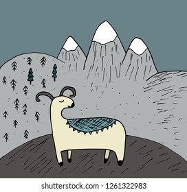 mountain sheep, goat, vector illustration