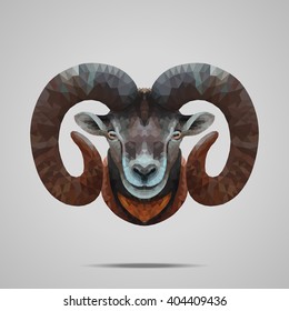 Mountain sheep portrait. Low poly design. Abstract polygonal illustration.