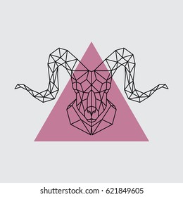 Mountain sheep portrait. Polygonal design. Vector illustration.