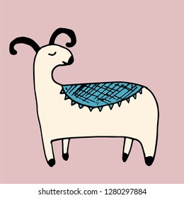 Mountain sheep vector illustration on a pink background, children's print