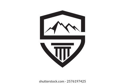 The mountain and shield design for t shirt badge sticker illustration
