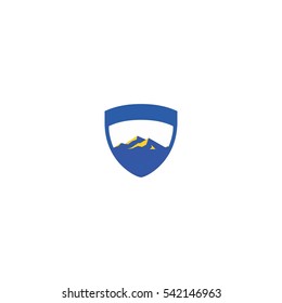 mountain shield emblem logo vector