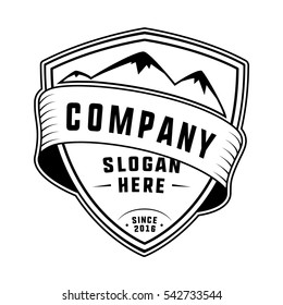 Mountain and shield logo template. Vector and illustration. Logo for your company or bussiness.