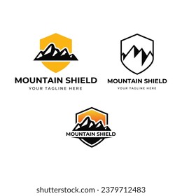 Mountain shield logo vector design template on white background