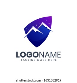 Mountain shield night logo design