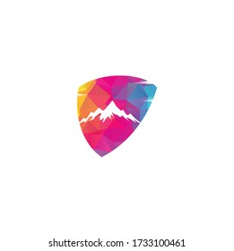 Mountain shield shape concept Logo Template Vector Illustrator.