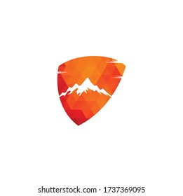 Mountain shield shape concept Logo Template Vector Illustrator.