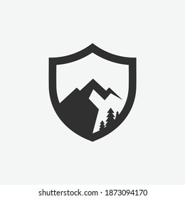 mountain with shield vector illustration template