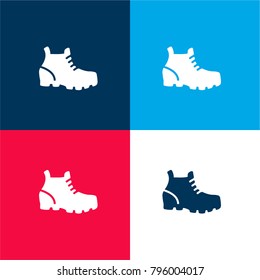 Mountain shoe boot four color material and minimal icon logo set in red and blue