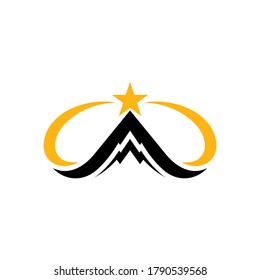 Estrella polar, montaña con estrella fugaz, plantilla de logotipo plana color negro y amarillo