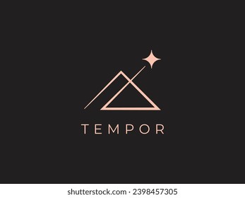 mountain with shooting star line logo design  