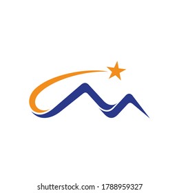 Berg mit Sternzeichen-Logo für Shooting, einfache flache Logo-Vorlage