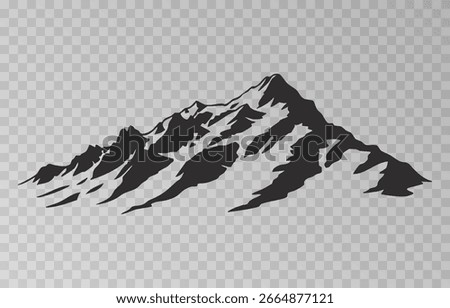 Mountain showcasing hiking paths, snow-covered peaks, and scenic landscapes on isolated transparent background. Ideal for camping emblems, travel artwork, adventure themes png. 