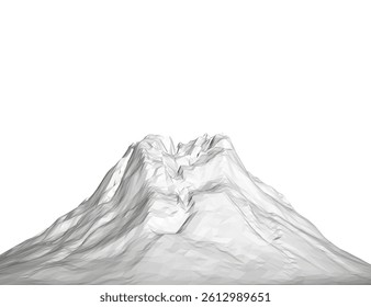 A mountain is shown in a white background. The mountain is very tall and has a very steep slope. The mountain is very large and is covered in snow