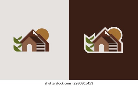 Mountain Side House Pine Tree Logo. Universal creative premium symbol. Vector sign icon logo template. Vector illustration