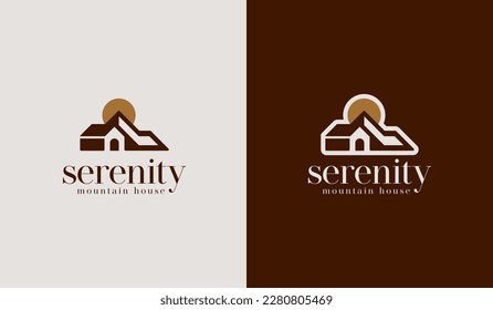 Mountain Side House Pine Tree Logo. Universal creative premium symbol. Vector sign icon logo template. Vector illustration