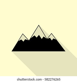 Mountain sign illustration. Black icon with flat style shadow path on cream background.