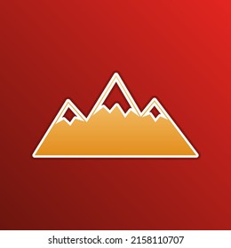 Mountain sign illustration. Golden gradient Icon with contours on redish Background. Illustration.