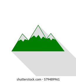 Mountain sign illustration. Green icon with flat style shadow path.