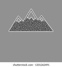 Mountain sign illustration. Vector. Black maze filled icon with white border at gray background.