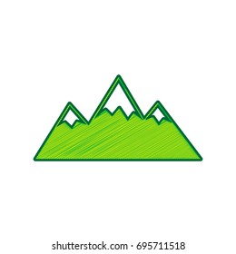 Mountain sign illustration. Vector. Lemon scribble icon on white background. Isolated