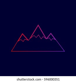 Mountain sign illustration. Vector. Line icon with gradient from red to violet colors on dark blue background.