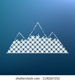 Mountain sign illustration. Vector. White textured icon at lapis lazuli gradient background.