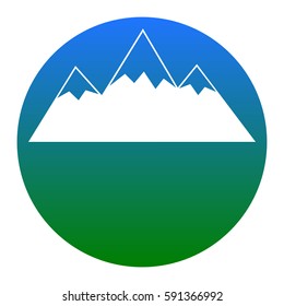 Mountain sign illustration. Vector. White icon in bluish circle on white background. Isolated.