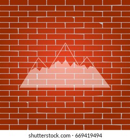Mountain sign illustration. Vector. Whitish icon on brick wall as background.