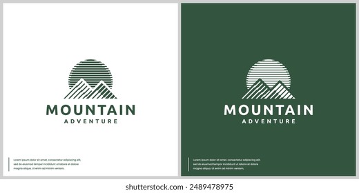 mountain silhouette with abstract style, line art, logo design illustration.