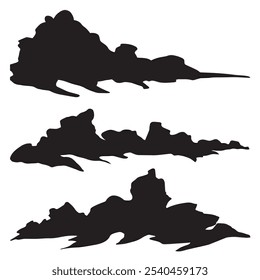 Mountain silhouette black clipart. Panorama mountain landscape at sunset. Peak mountain climbing business concept. Hand drawn mountain hiking. Illustration of mountains icon. Outdoor adventures logo